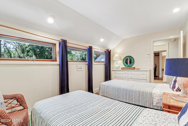 bedroom featuring vaulted ceiling