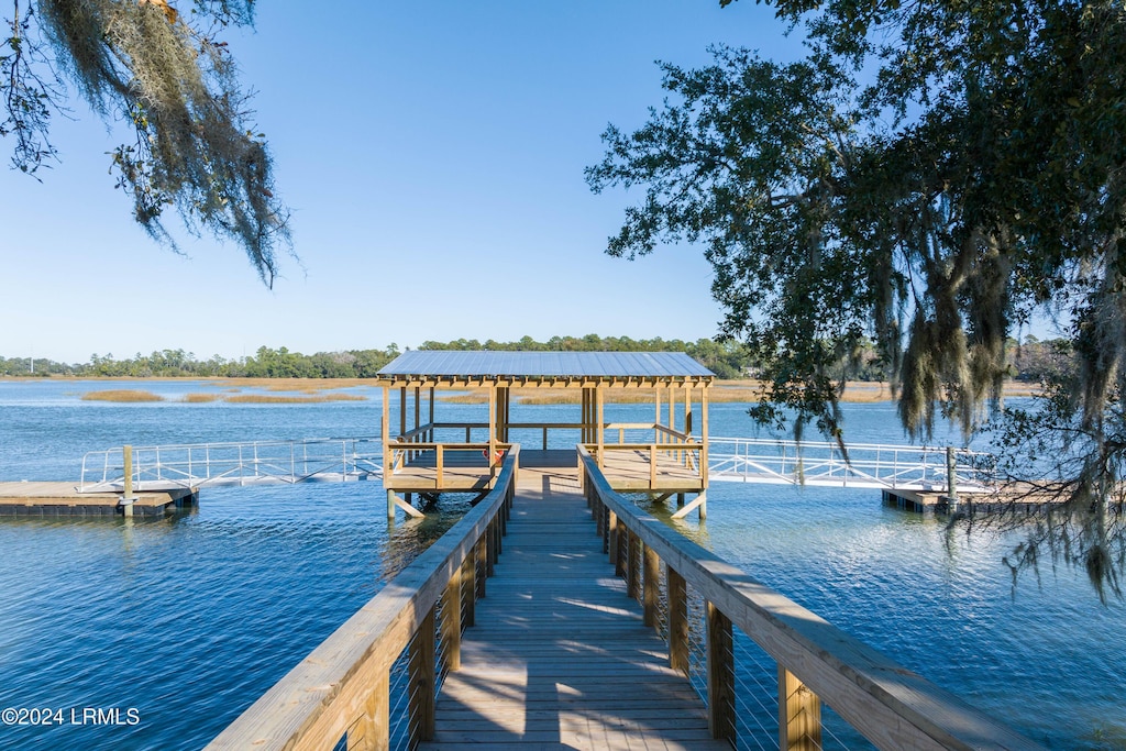 view of dock featuring a water view