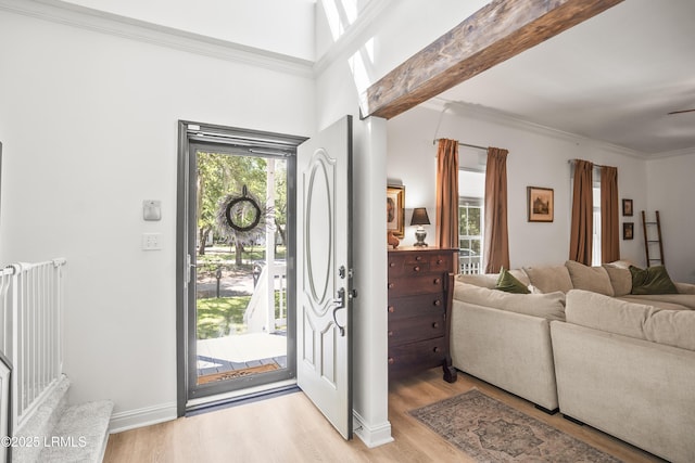 5 Summer Field Ct, Beaufort, SC 29907 - foyer entrance featuring light wood-style flooring, crown molding, stairway, and baseboards