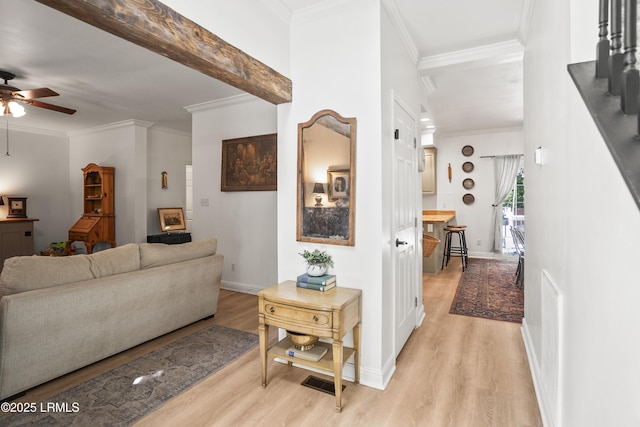 5 Summer Field Ct, Beaufort, SC 29907 - corridor with light wood-style floors, ornamental molding, and baseboards