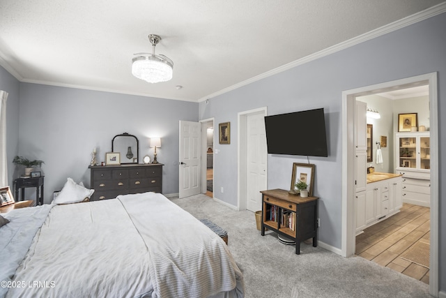 5 Summer Field Ct, Beaufort, SC 29907 - bedroom with ornamental molding, baseboards, ensuite bathroom, and light carpet
