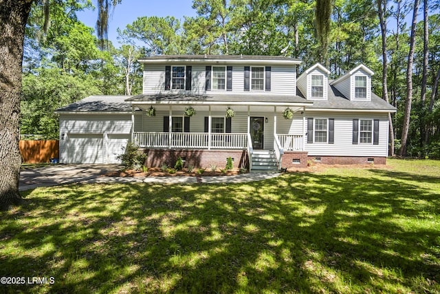 5 Summer Field Ct, Beaufort, SC 29907 - view of front of house featuring covered porch, crawl space, a garage, driveway, and a front yard