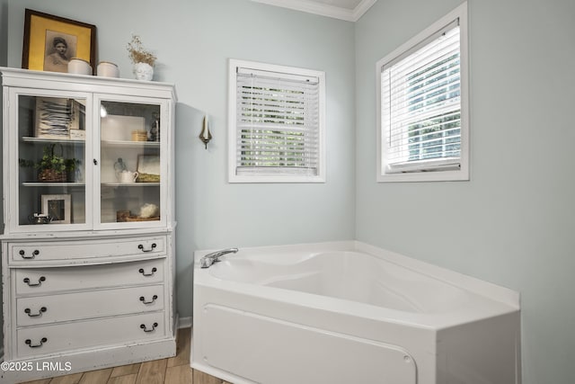 5 Summer Field Ct, Beaufort, SC 29907 - bathroom featuring wood finished floors, crown molding, and a garden tub