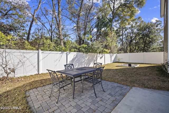 view of patio / terrace with outdoor dining space and a fenced backyard