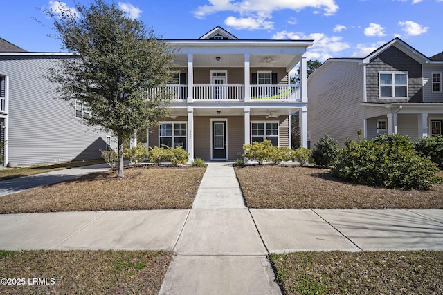 view of front of home with a balcony and a porch