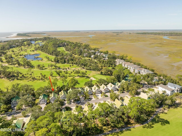 aerial view with a water view and a residential view