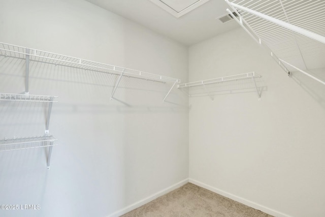 spacious closet with carpet floors and visible vents