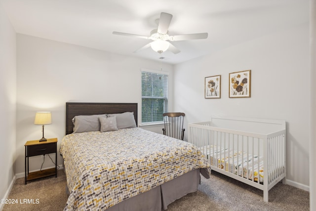 bedroom with carpet floors and ceiling fan