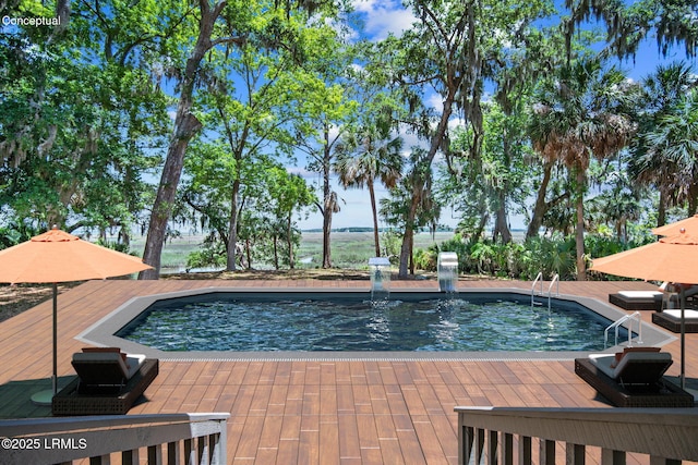 647 Island Cir E, Saint Helena Island, SC 29920 - swimming pool with a wooden deck