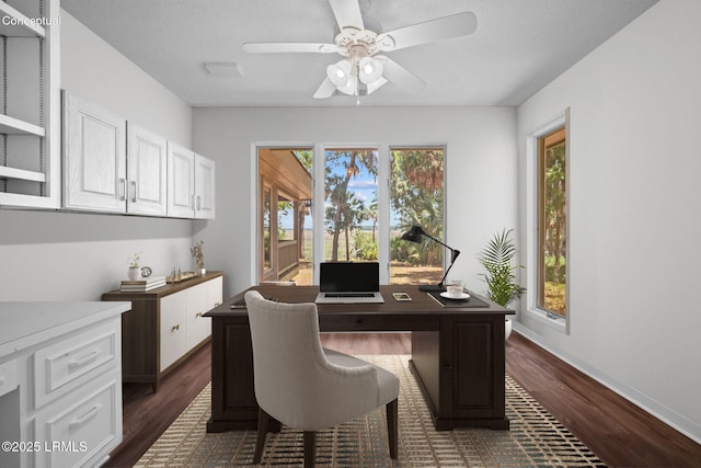 647 Island Cir E, Saint Helena Island, SC 29920 - office space with dark wood-style floors, ceiling fan, and baseboards