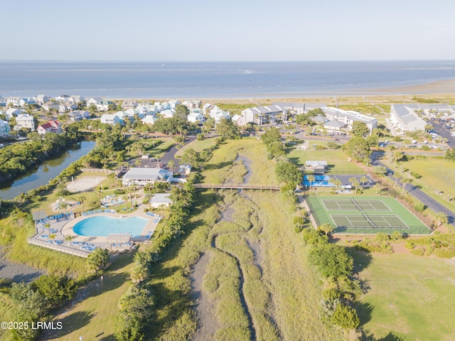 bird's eye view with a residential view and a water view