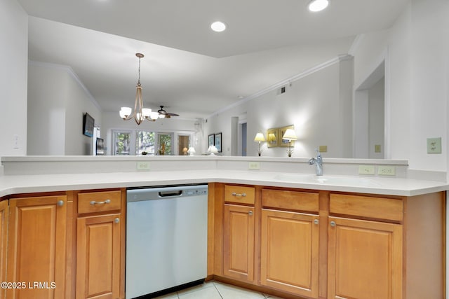 kitchen with dishwasher, sink, and kitchen peninsula