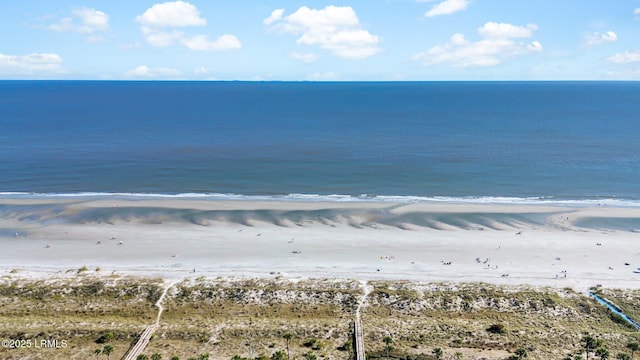 property view of water featuring a beach view