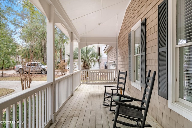 wooden deck with covered porch