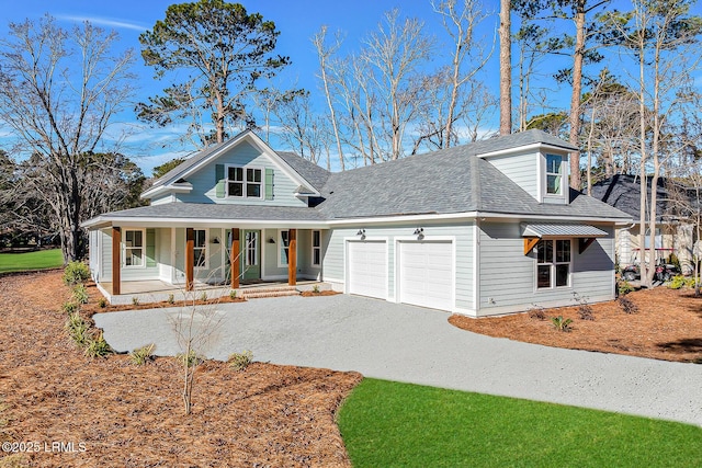 view of front of home with a porch and a garage