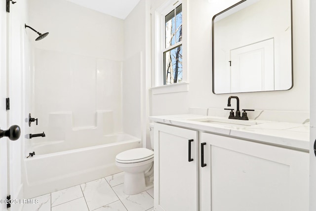 full bathroom with vanity, shower / washtub combination, and toilet