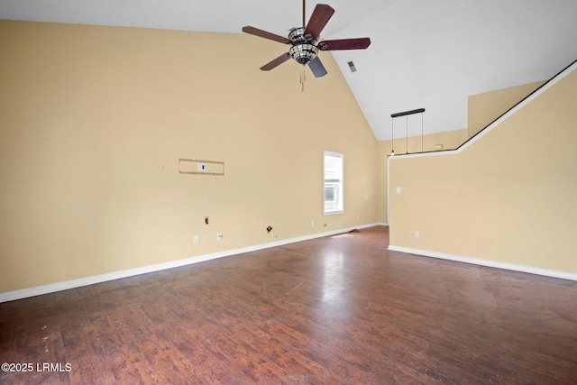 6 Broadland Cir, Bluffton, SC 29910 - spare room with high vaulted ceiling, a ceiling fan, wood finished floors, and baseboards