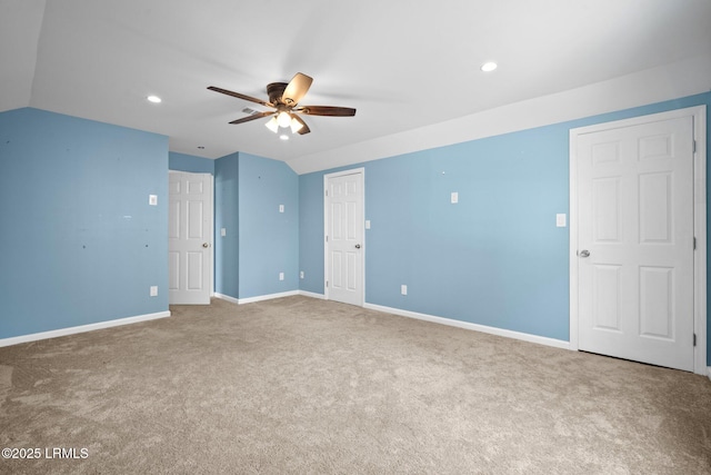 6 Broadland Cir, Bluffton, SC 29910 - carpeted empty room with ceiling fan, vaulted ceiling, baseboards, and recessed lighting