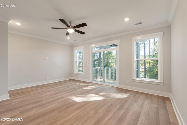 425 Parkside Commons, Bluffton, SC 29910 - empty room featuring a ceiling fan, light wood finished floors, crown molding, and recessed lighting
