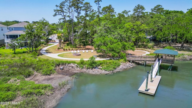 11 Basin Trail St, Beaufort, SC 29902 - dock area with a gazebo, a water view, and view of wooded area