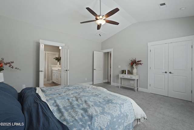 11 Basin Trail St, Beaufort, SC 29902 - bedroom with vaulted ceiling, light colored carpet, a closet, ceiling fan, and baseboards