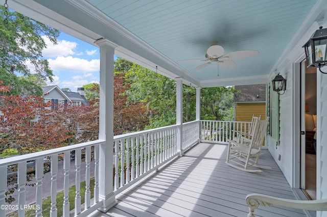 14 Fraser St, Beaufort, SC 29907 - wooden porch featuring a ceiling fan