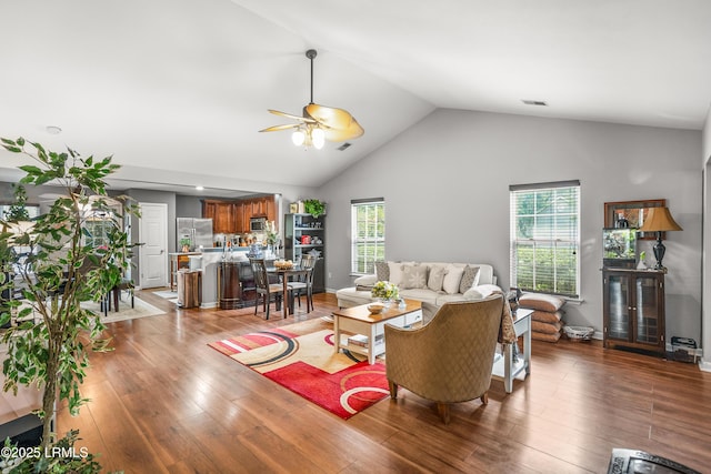 2 Waccamaw Way, Beaufort, SC 29906 - living area with ceiling fan, wood finished floors, and lofted ceiling