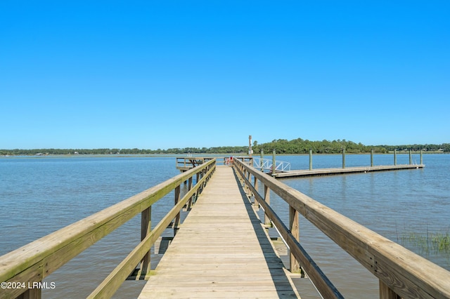 view of dock featuring a water view