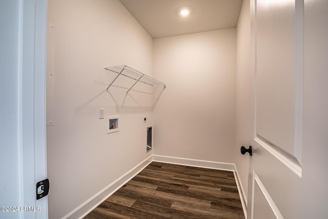 washroom featuring washer hookup, dark hardwood / wood-style floors, and electric dryer hookup