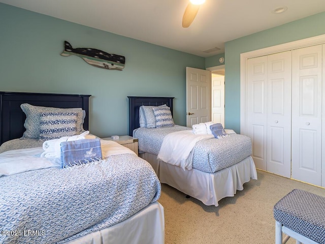 31 Hearthwood Dr, Hilton Head Island, SC 29928 - bedroom featuring light colored carpet, visible vents, a closet, and ceiling fan