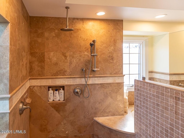 31 Hearthwood Dr, Hilton Head Island, SC 29928 - full bath featuring tile walls, recessed lighting, and a walk in shower