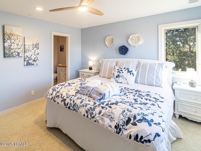 31 Hearthwood Dr, Hilton Head Island, SC 29928 - bedroom with connected bathroom, baseboards, visible vents, ceiling fan, and recessed lighting