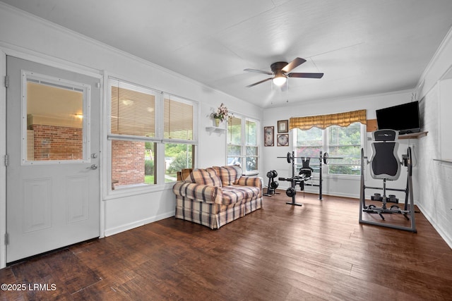 21 River Rd, Yemassee, SC 29945 - living area with a ceiling fan, ornamental molding, and wood finished floors