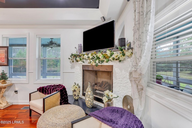 living room with hardwood / wood-style floors