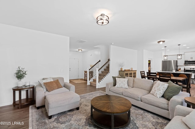 68 Keowee Ln, Beaufort, SC 29906 - living area featuring baseboards, recessed lighting, stairs, visible vents, and wood finished floors