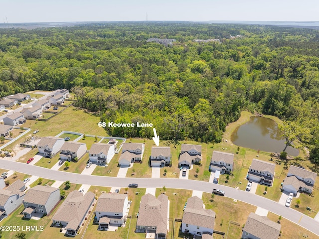 68 Keowee Ln, Beaufort, SC 29906 - birds eye view of property with a water view, a residential view, and a forest view