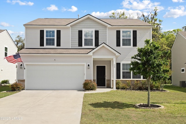 68 Keowee Ln, Beaufort, SC 29906 - view of front of home featuring an attached garage, cooling unit, driveway, and a front lawn