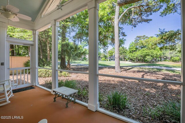 444 Bb Sams Dr, Saint Helena Island, SC 29920 - unfurnished sunroom with ceiling fan and lofted ceiling