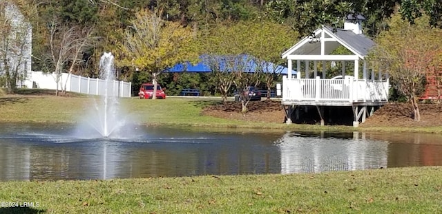 property view of water featuring a gazebo