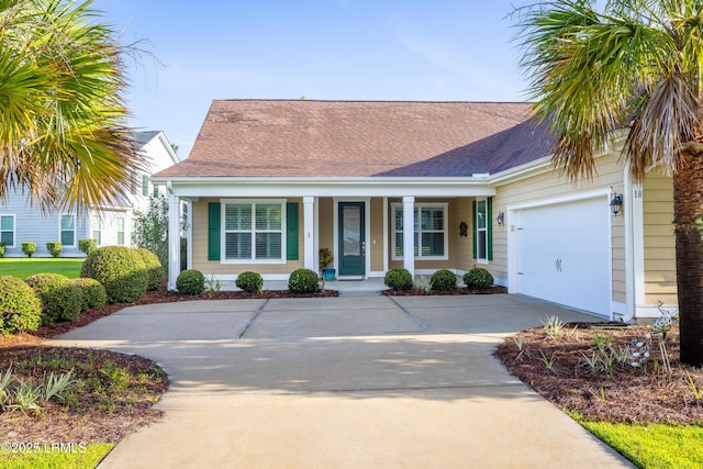 18 Yonges Island Dr, Bluffton, SC 29910 - view of front of house with concrete driveway, a porch, a garage, and roof with shingles