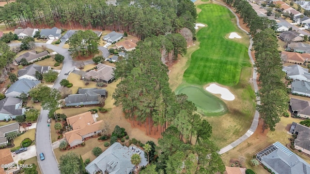 aerial view featuring a residential view and golf course view