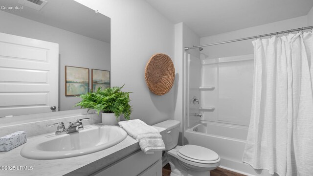 1595 Sanctum St, Ridgeland, SC 29936 - full bathroom with toilet, shower / tub combo with curtain, vanity, and wood finished floors
