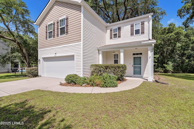 4944 Tidal Walk Ln, Beaufort, SC 29907 - traditional home featuring a garage, a front lawn, concrete driveway, and covered porch