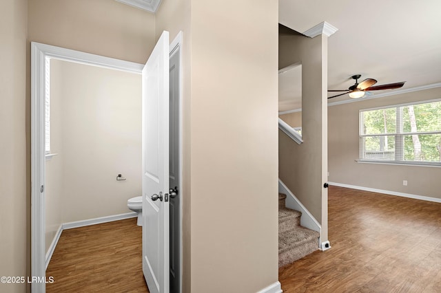 4944 Tidal Walk Ln, Beaufort, SC 29907 - corridor with ornamental molding, wood finished floors, and stairway