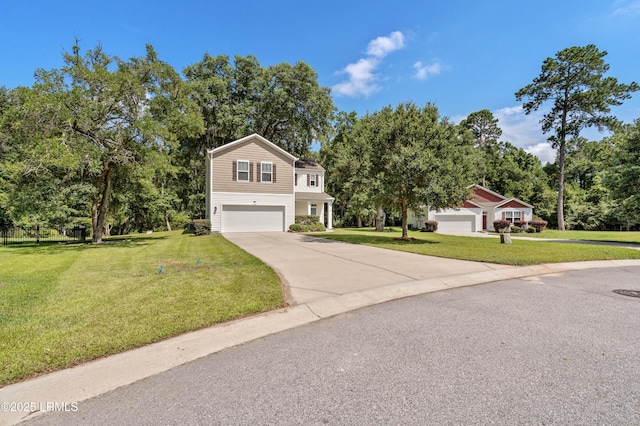 4944 Tidal Walk Ln, Beaufort, SC 29907 - traditional-style house featuring an attached garage, concrete driveway, a front lawn, and view of wooded area