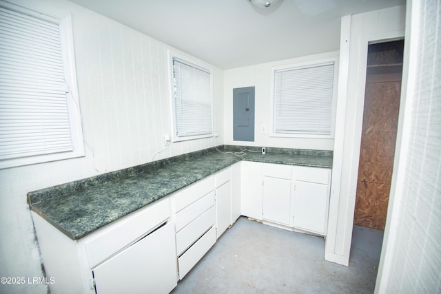 bathroom with concrete flooring and electric panel