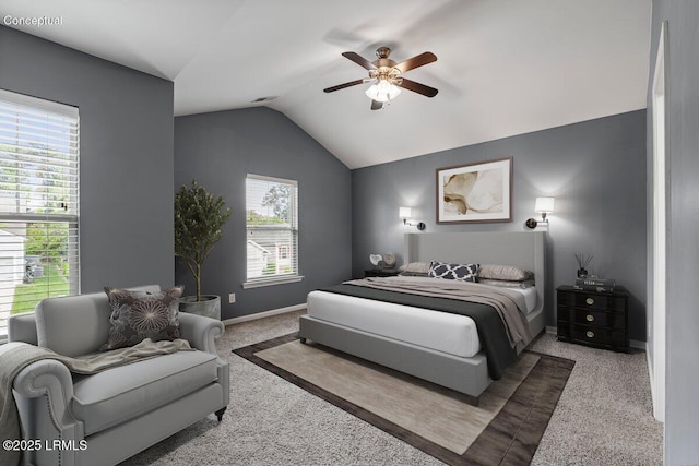 28 Kings Cross Ct, Beaufort, SC 29902 - bedroom with carpet flooring, lofted ceiling, multiple windows, a ceiling fan, and baseboards