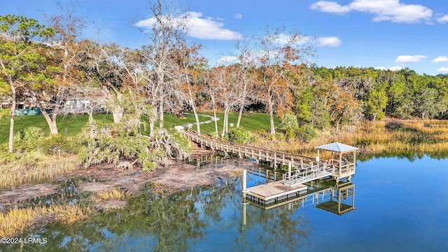 view of dock with a water view