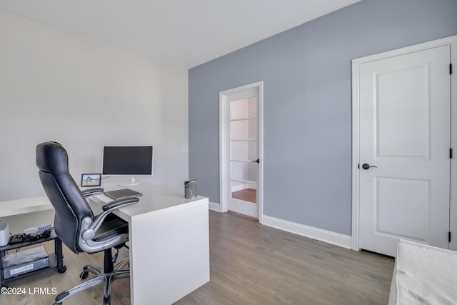 home office featuring wood-type flooring