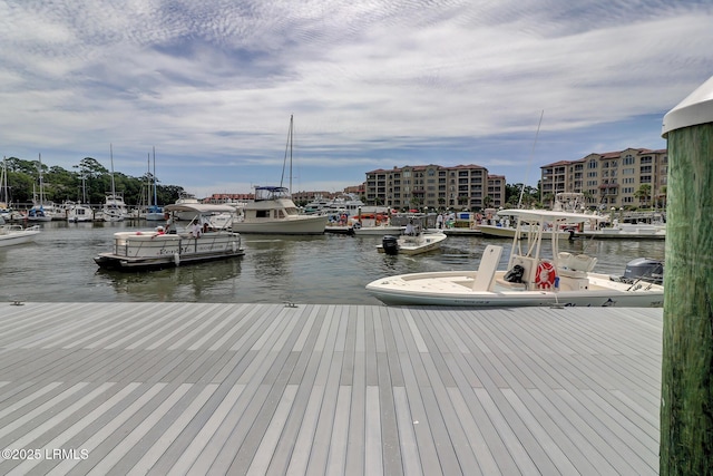 view of dock with a water view